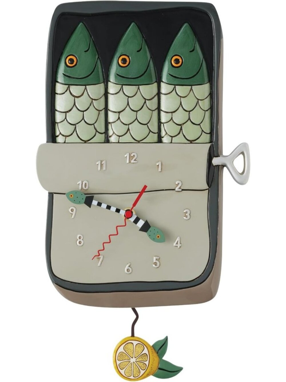 Whimsical 13-Inch Sculpted Sardine Wall Clock - Colorful Pendulum Decor